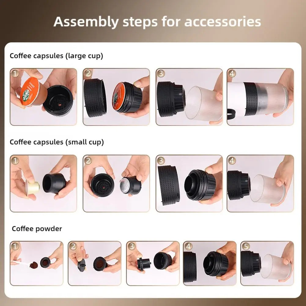 Electric Portable Coffee Machine Portable Italian Espresso Machine for Car & Home 3-in-1 Capsule Powder Travel Coffee Maker