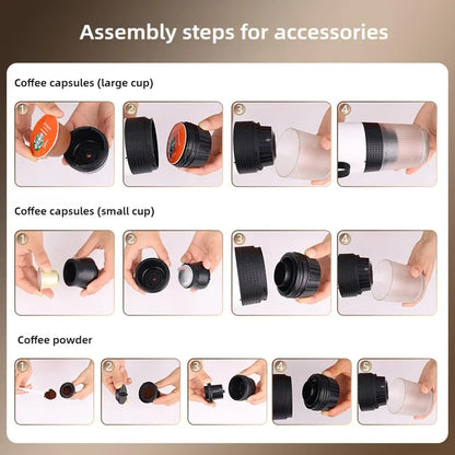 Electric Portable Coffee Machine Portable Italian Espresso Machine for Car & Home 3-in-1 Capsule Powder Travel Coffee Maker