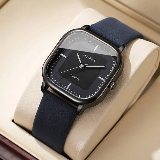 Minimalist Men's Watches Fashion Square Quartz Watch Casual Leather Strap Wristwatch Reloj Hombre（Without Box）