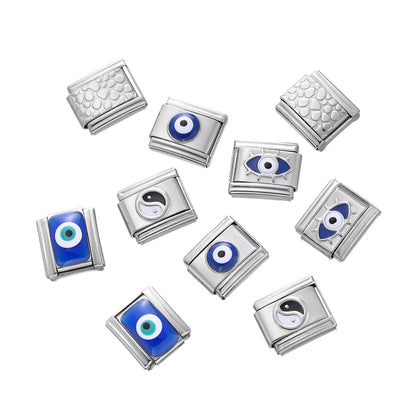 1pcs/lot Stainless Steel Taiji Pattern Various Eyes Shape Italian Links Fit 9x10mm Bracelet for DIY Jewelry Making Accessories
