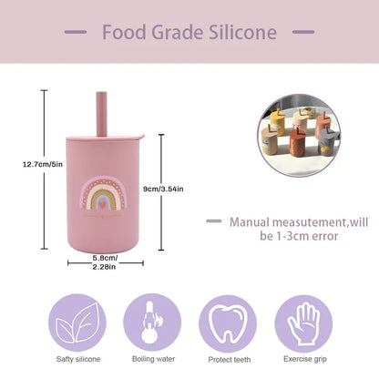Baby Silicone Sippy Cup Portable Storage Snack Container Feeding Children Rainbow Printing Leakproof Learning Drink Cup Bpa Free