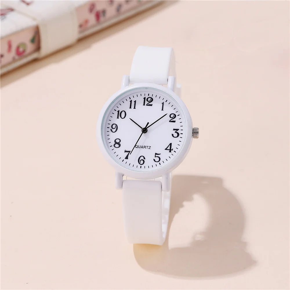 Minimalist style children's wristwatch casual simple black and white silicone student watch Clock