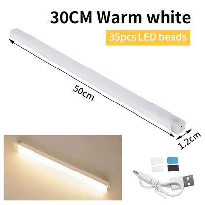 Wireless LED Night Light with Motion Sensor USB Rechargeable Lamp Under Cabinet Kitchen Light Bar for Wardrobe Bedroom Corridor