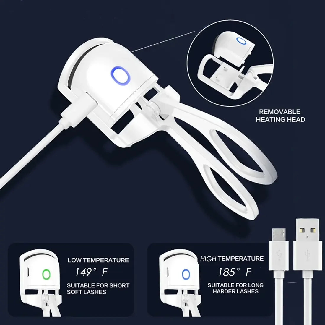 1pc Heated Eyelash Curler Electric Eye Lash Curler Quick Natural Curling for Long Lasting with Sensing Heating Silicone Pad