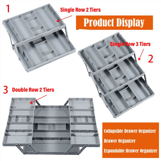2/3 Foldable Drawer Organizer Multi Level Storage Tray  Adjustable Divider Versatile Jewelry Cosmetics Drawer Organizer