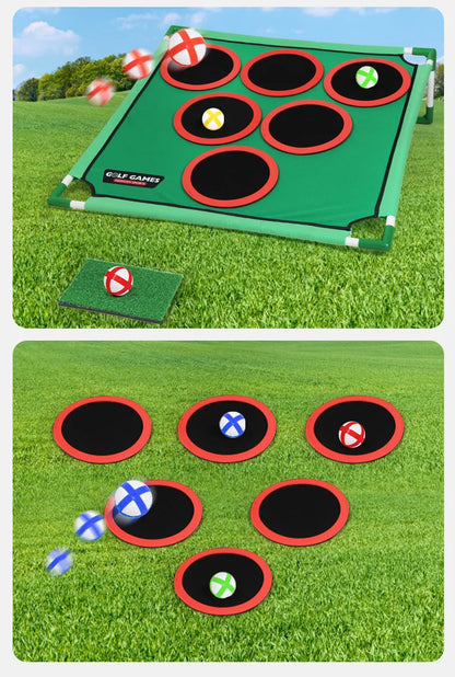 Golf Game Play Set Golf Chipping Game Cornhole Game with Balls Putting Mat Putter Target for Golfers Kids Family Indoor Outdoor