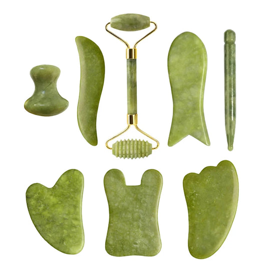 100% Natural Stone Gua Sha Board Set Jade Roller Massager Gouache Scraper Acupuncture Facial Lifting Spa Skin Care Beauty Tools