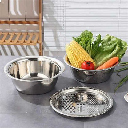 3 in 1 Vegetable Slicer Cutter Graters Drain Basket Stainless Steel Vegetable Salad Maker Bowl Kitchen Accessories Gadget