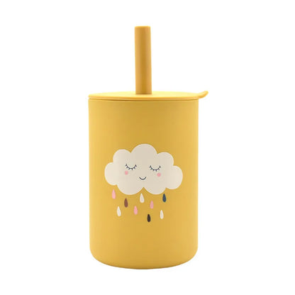 Baby Silicone Sippy Cup Portable Storage Snack Container Feeding Children Rainbow Printing Leakproof Learning Drink Cup Bpa Free