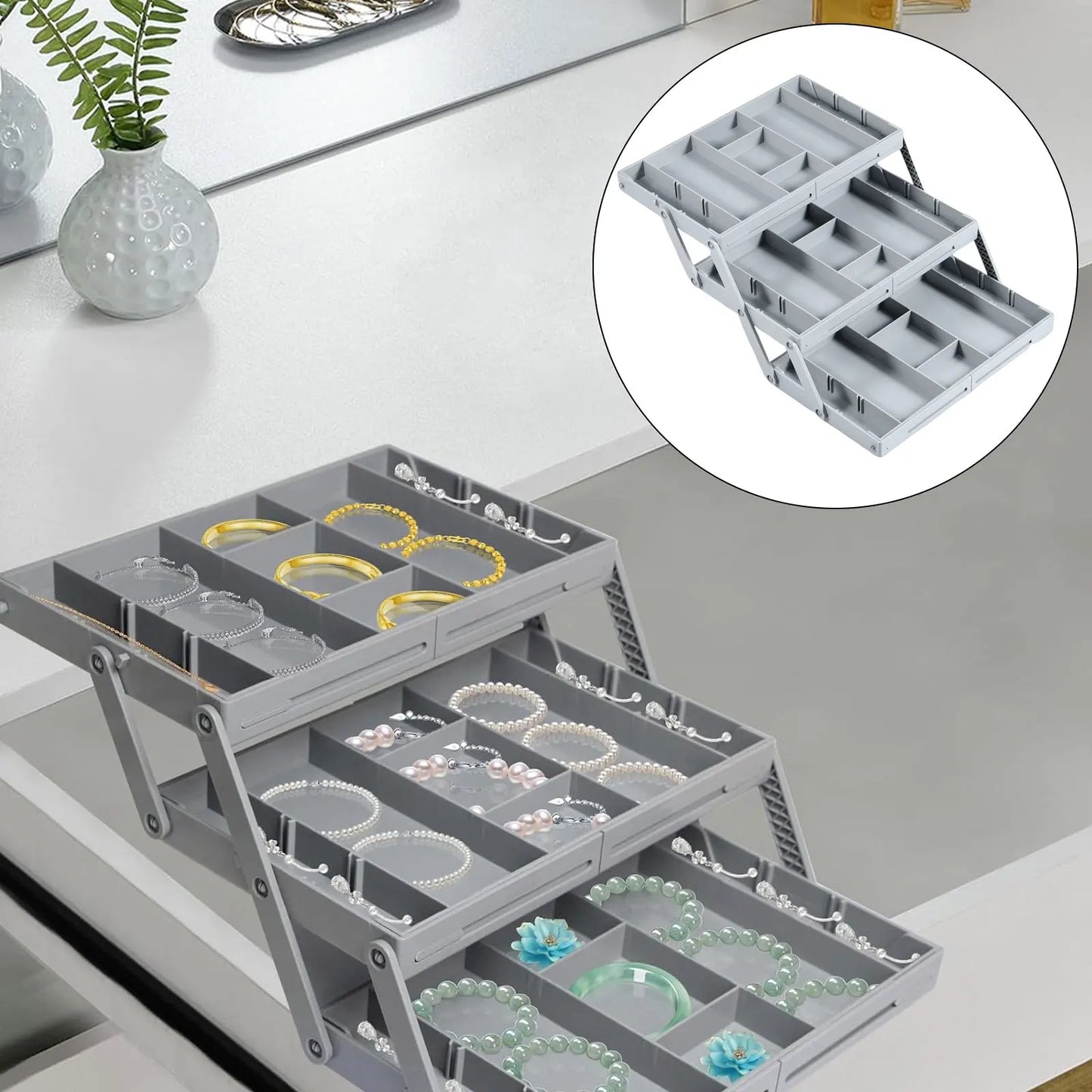 2/3 Foldable Drawer Organizer Multi Level Storage Tray  Adjustable Divider Versatile Jewelry Cosmetics Drawer Organizer