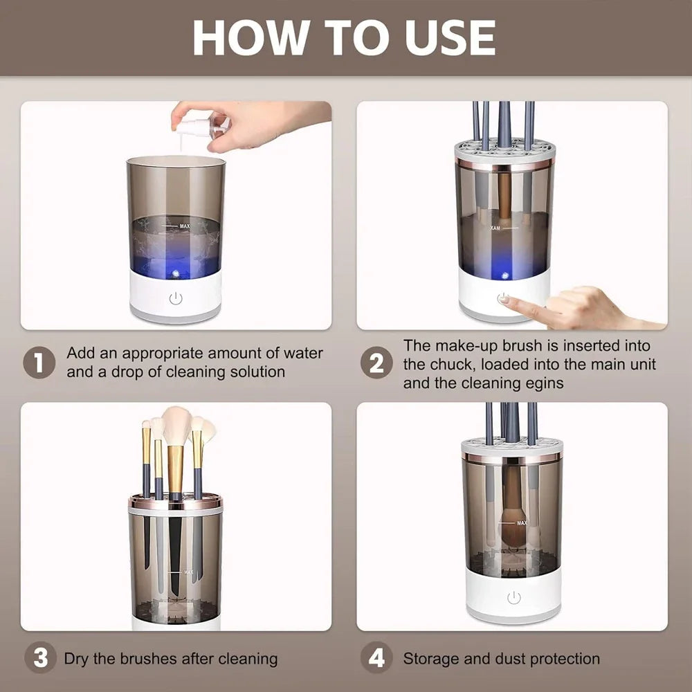 3 In 1 Electric Makeup Brush Cleaner Automatic Spinner Makeup Brush Holder Stand Women Lazy Cleaning Brush Washer Quick Dry Tool