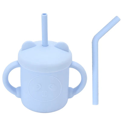 Baby Silicone Sippy Cup Portable Storage Snack Container Feeding Children Rainbow Printing Leakproof Learning Drink Cup Bpa Free