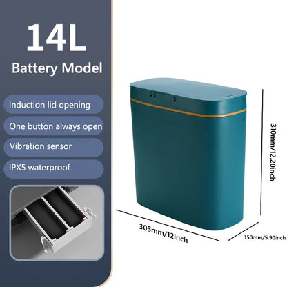 14L Smart Sensor Trash Can with Lid for Kitchen Toilet Bathroom Bins Waterproof Automatic Trash Can Quiet Touchless Wastebasket