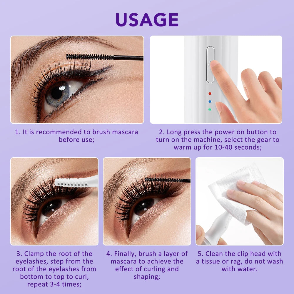 Electric Eyelash Curler Electric Heated Eyelash Curler Long Lasting Eyelash Curling Clip Device Create Perfect Curled Eyelashes