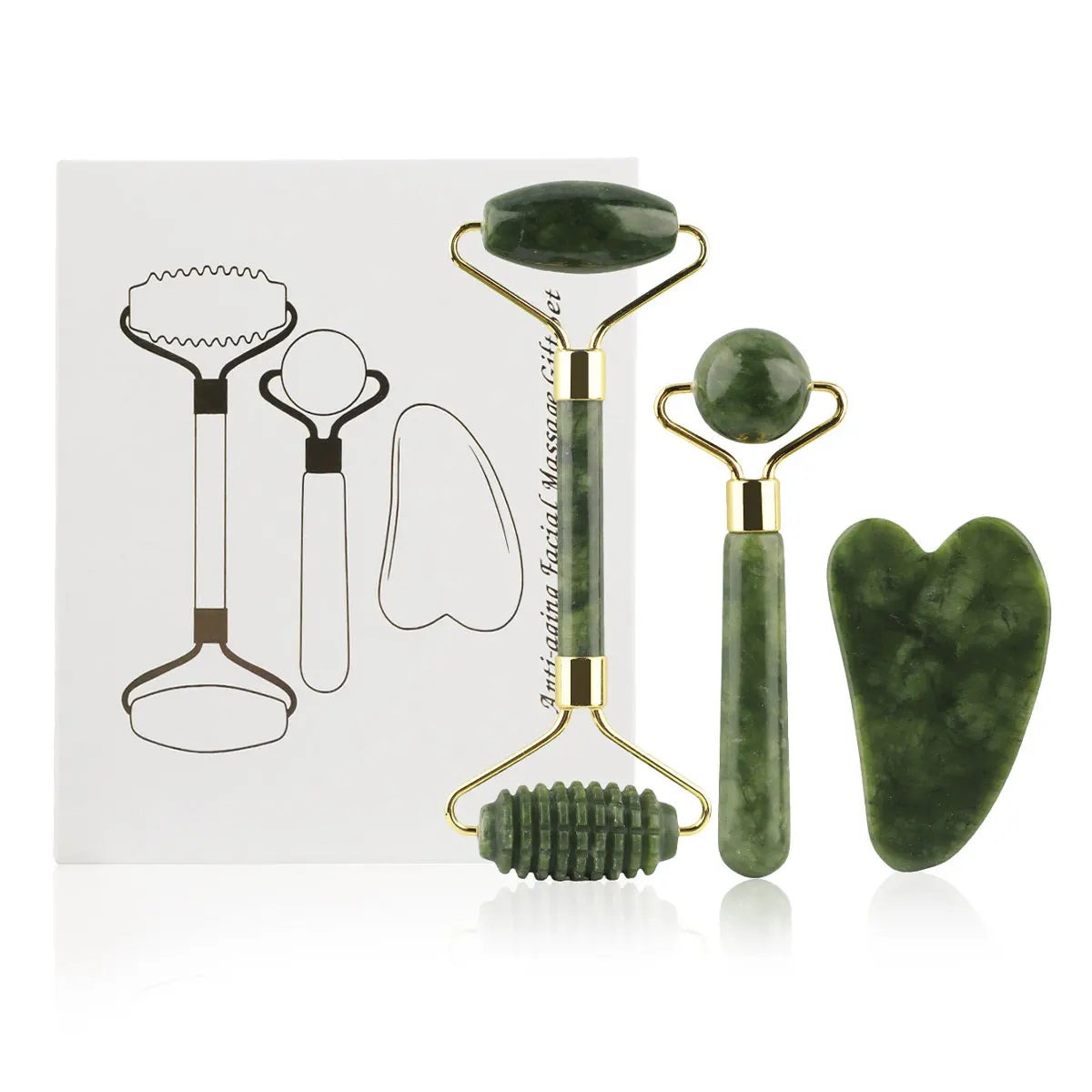 3-in-1 Jade Roller And Gua Sha Set,Roller With Eye Massager,Ridged Massager,Facial Tools For Skin Care Routine And Puffiness