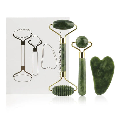 3-in-1 Jade Roller And Gua Sha Set,Roller With Eye Massager,Ridged Massager,Facial Tools For Skin Care Routine And Puffiness