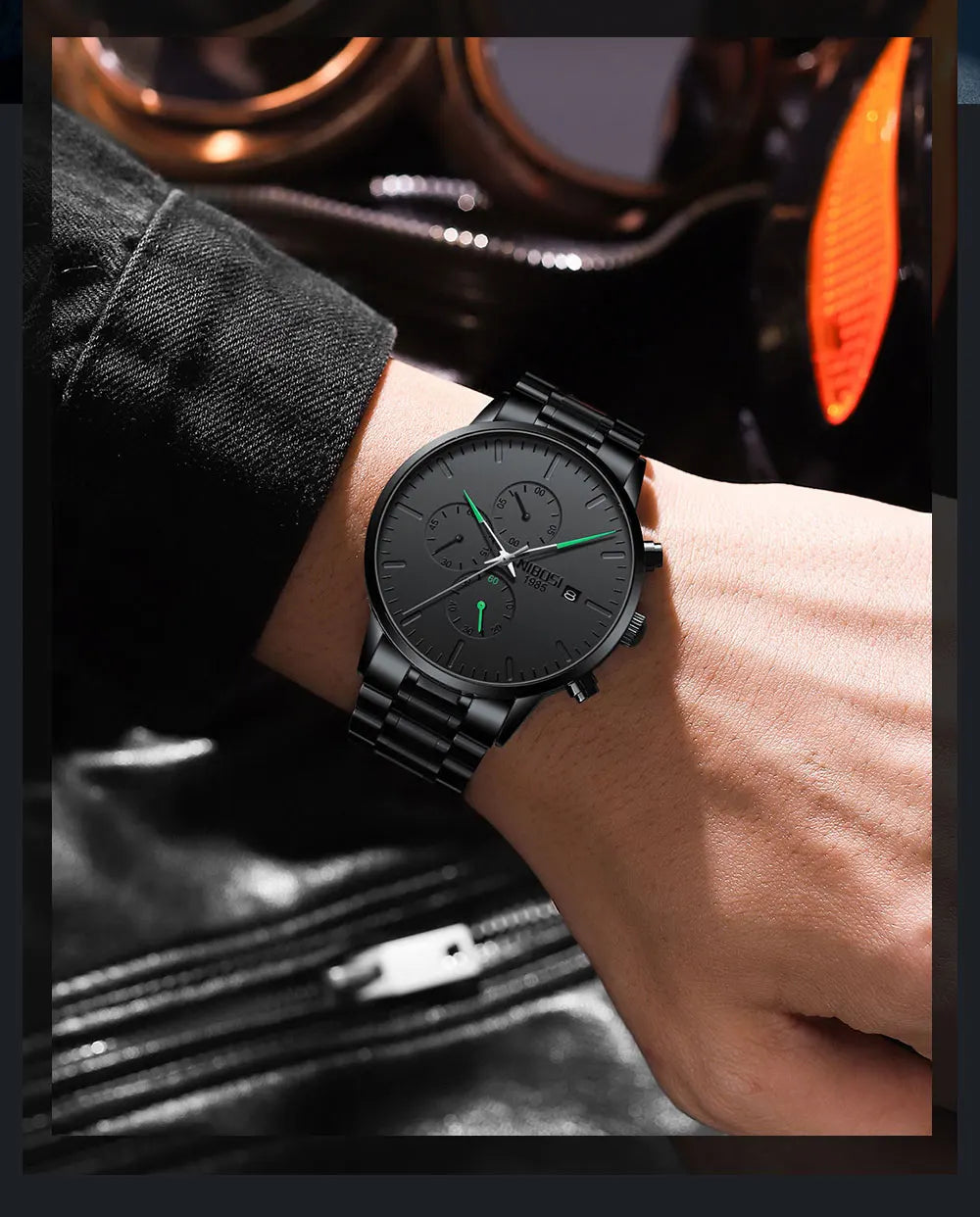 NIBOSI Men's Watches Analog Minimalist Black Dial Watches for Men Business Chronograph Military Stainless Steel Wrist Watches