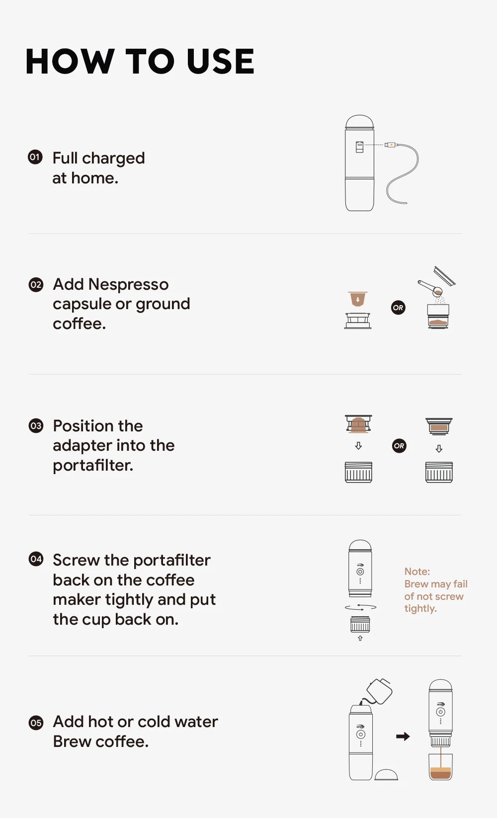IKAPE Portable Electric Espresso Maker, Capsule Coffee Machine for Hot/Cold Water, Ground Coffee Machine for Hiking/Camping/Home