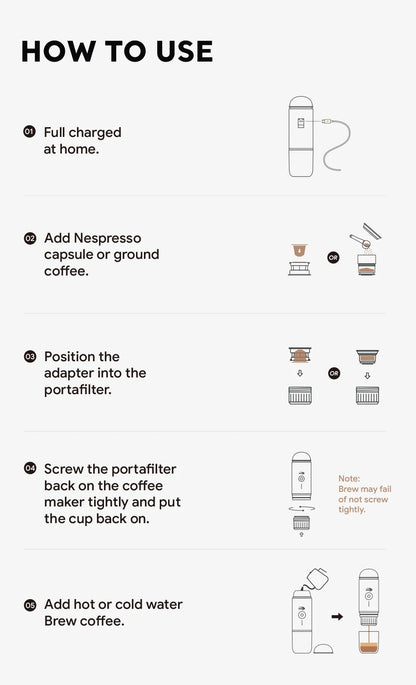 IKAPE Portable Electric Espresso Maker, Capsule Coffee Machine for Hot/Cold Water, Ground Coffee Machine for Hiking/Camping/Home