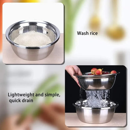 3 in 1 Vegetable Slicer Cutter Graters Drain Basket Stainless Steel Vegetable Salad Maker Bowl Kitchen Accessories Gadget