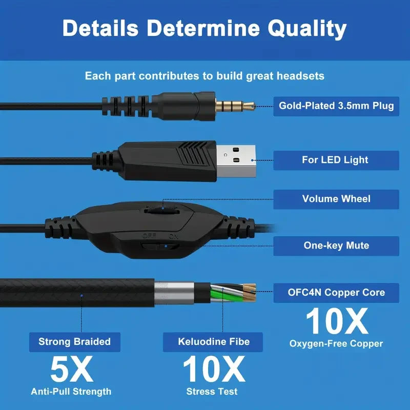 Gaming Headset Wired Headphones With Microphone Stereo Earphones Deep Bass For PC Computer Gamer Laptop Music wired Earphones