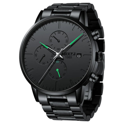 NIBOSI Men's Watches Analog Minimalist Black Dial Watches for Men Business Chronograph Military Stainless Steel Wrist Watches