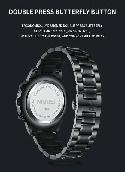 NIBOSI Men's Watches Analog Minimalist Black Dial Watches for Men Business Chronograph Military Stainless Steel Wrist Watches