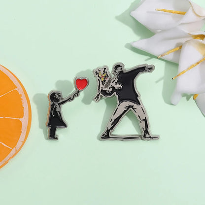 Banksy Art Enamel Pin Flower Thrower Girl With Balloon Always Hope Brooch Lapel Backpack Badge Jewelry Gift For Friends