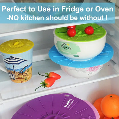 5pcs Silicone Food Fresh Cover Set - Universal Microwave Bowl Covers! Reusable, Easy Vacuum Seal, Stretch Pot Caps