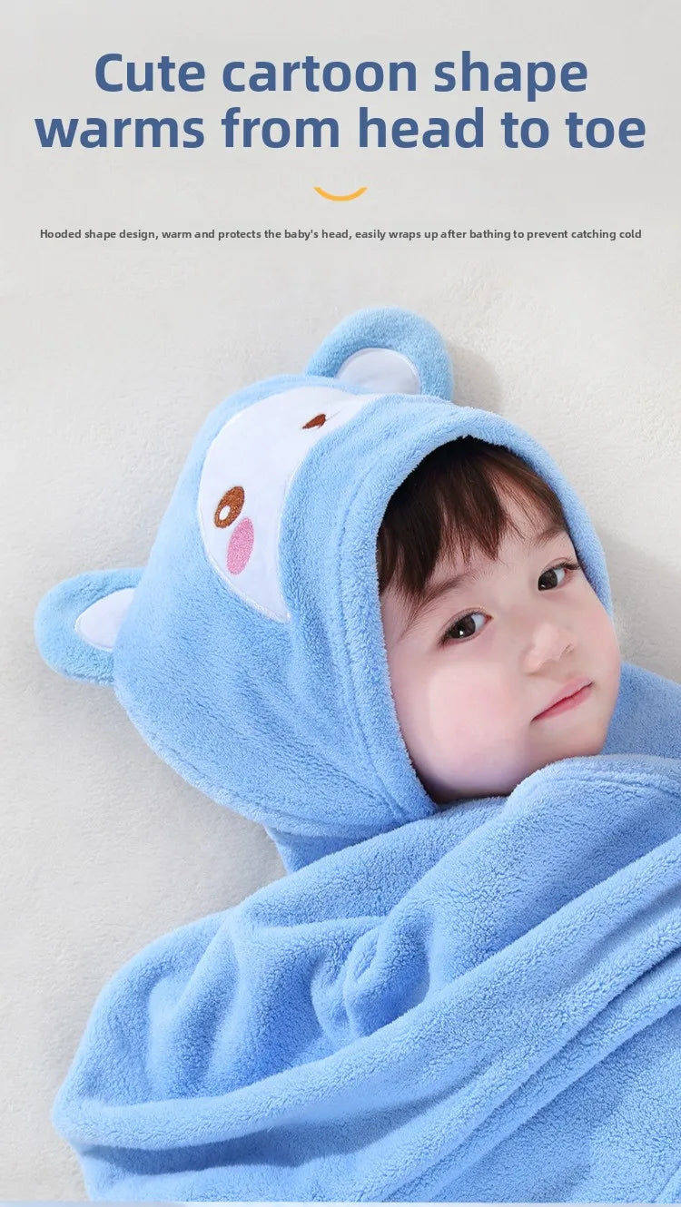 Baby Hooded Bath Towel - Super Absorbent Microfiber Cartoon Cloak, Soft Infant Bathing Wrap with Cute Animal Designs