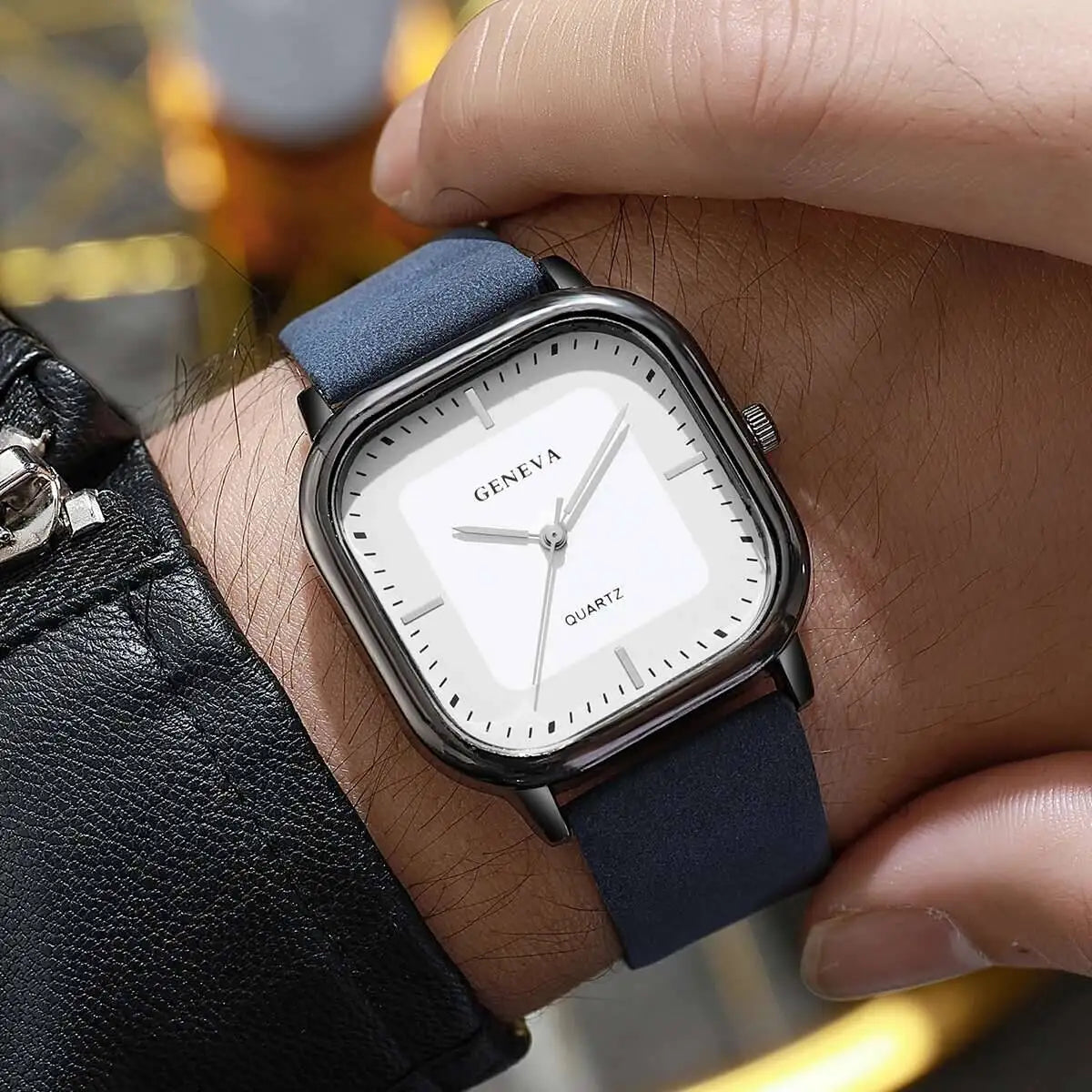 Minimalist Men's Watches Fashion Square Quartz Watch Casual Leather Strap Wristwatch Reloj Hombre（Without Box）