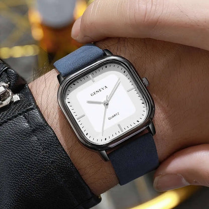 Minimalist Men's Watches Fashion Square Quartz Watch Casual Leather Strap Wristwatch Reloj Hombre（Without Box）