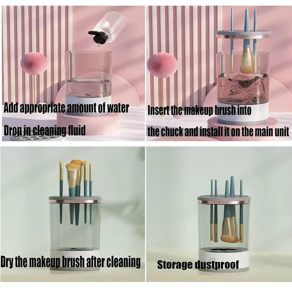3 In 1 Electric Makeup Brush Cleaner Automatic Spinner Makeup Brush Holder Stand Women Lazy Cleaning Brush Washer Quick Dry Tool