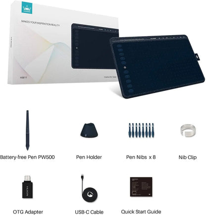 HUION HS611 Graphic Digital Drawing Tablet 266PPS Graphics Pen Tablet Multimedia Keys Three Colors For PC Android
