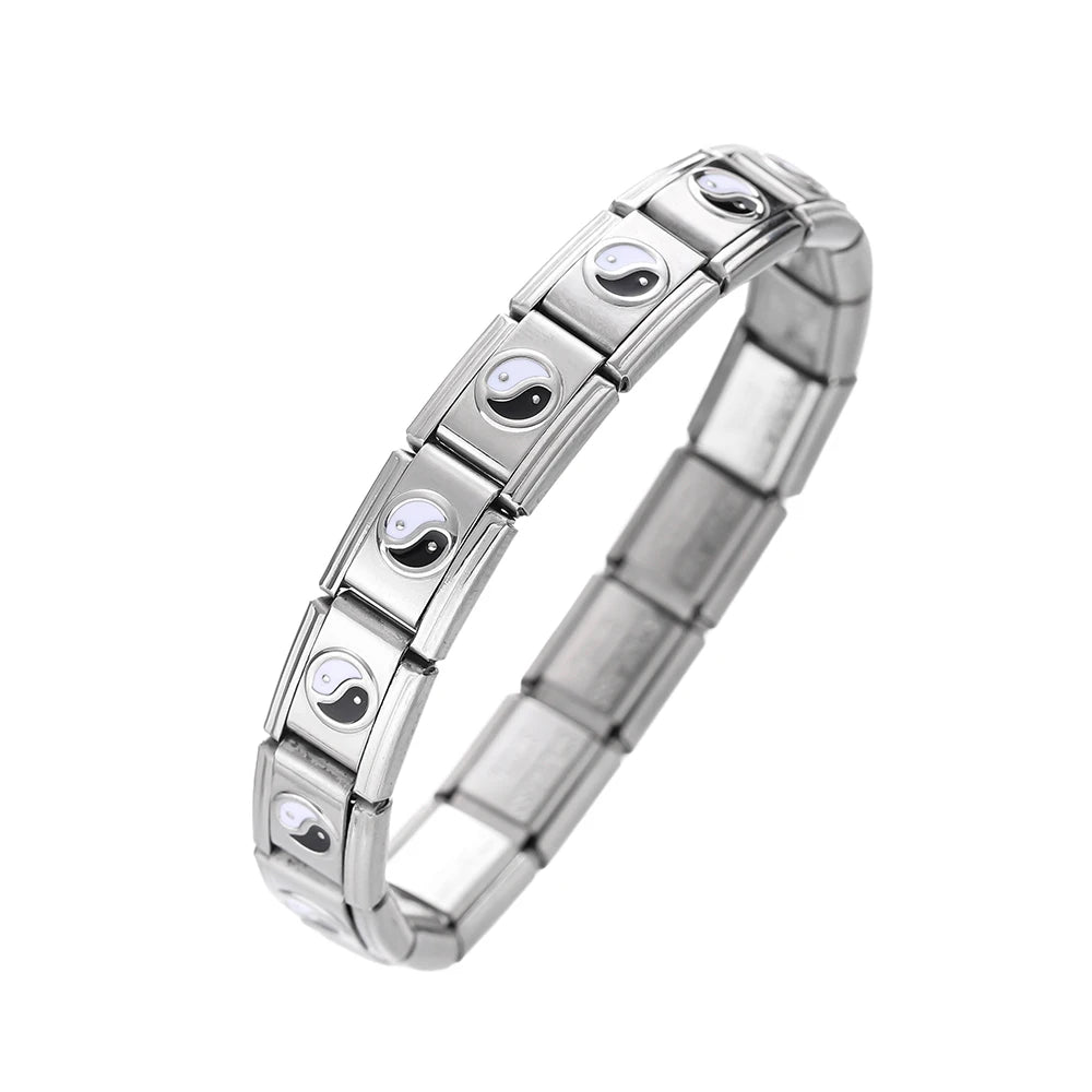 1pcs/lot Stainless Steel Taiji Pattern Various Eyes Shape Italian Links Fit 9x10mm Bracelet for DIY Jewelry Making Accessories