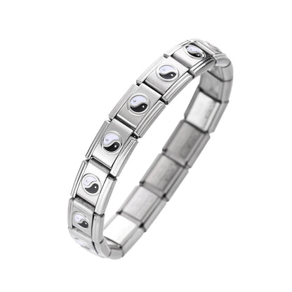1pcs/lot Stainless Steel Taiji Pattern Various Eyes Shape Italian Links Fit 9x10mm Bracelet for DIY Jewelry Making Accessories