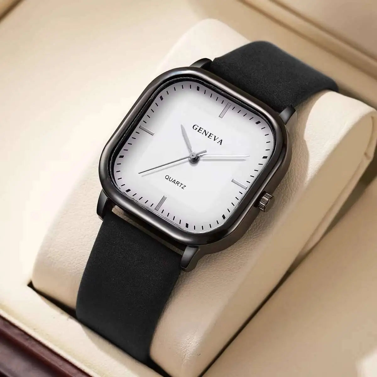 Minimalist Men's Watches Fashion Square Quartz Watch Casual Leather Strap Wristwatch Reloj Hombre（Without Box）