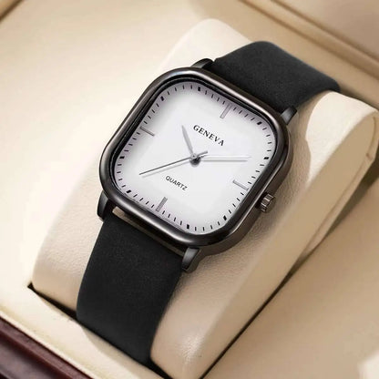 Minimalist Men's Watches Fashion Square Quartz Watch Casual Leather Strap Wristwatch Reloj Hombre（Without Box）