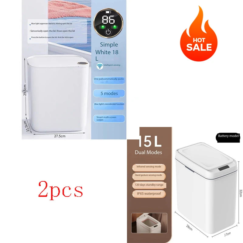 18L Smart Sensor Trash Bin  Smart Sensing Trash Can with Display Type-C Recharging Automatic Wastebin Kitchen Toilet Wastebasket
