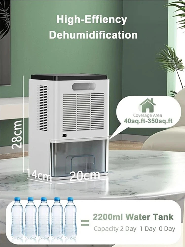 2200ml Air Dehumidifier Mute Moisture Absorbers Machine Air Dryer Water Tank with LED Display and Touch Control Single Core
