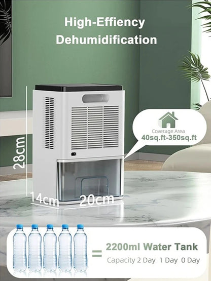 2200ml Air Dehumidifier Mute Moisture Absorbers Machine Air Dryer Water Tank with LED Display and Touch Control Single Core