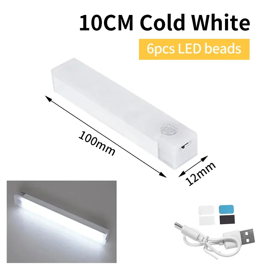 Wireless LED Night Light with Motion Sensor USB Rechargeable Lamp Under Cabinet Kitchen Light Bar for Wardrobe Bedroom Corridor