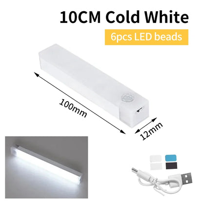 Wireless LED Night Light with Motion Sensor USB Rechargeable Lamp Under Cabinet Kitchen Light Bar for Wardrobe Bedroom Corridor