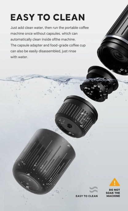 IKAPE Portable Electric Espresso Maker, Capsule Coffee Machine for Hot/Cold Water, Ground Coffee Machine for Hiking/Camping/Home