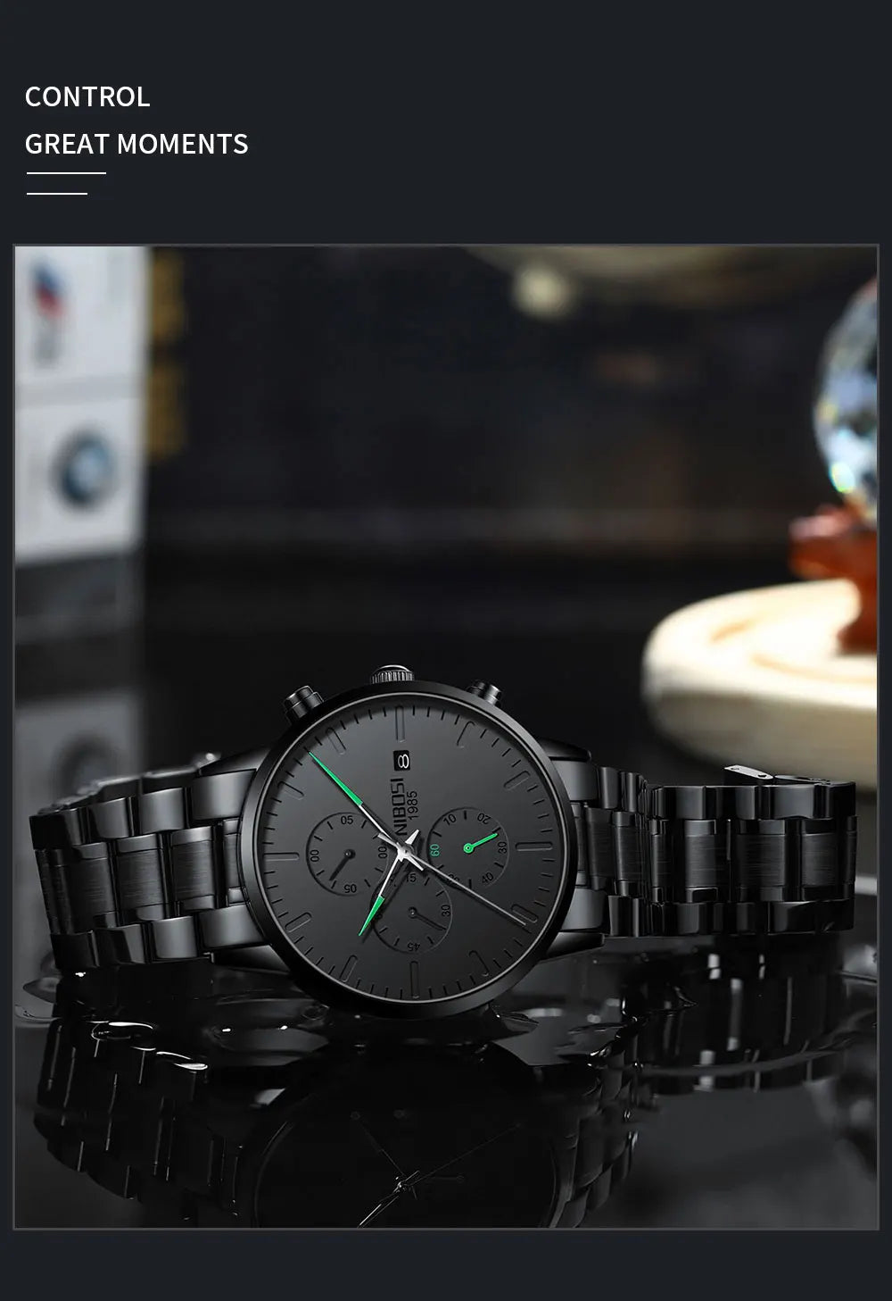 NIBOSI Men's Watches Analog Minimalist Black Dial Watches for Men Business Chronograph Military Stainless Steel Wrist Watches
