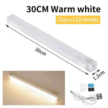 Wireless LED Night Light with Motion Sensor USB Rechargeable Lamp Under Cabinet Kitchen Light Bar for Wardrobe Bedroom Corridor