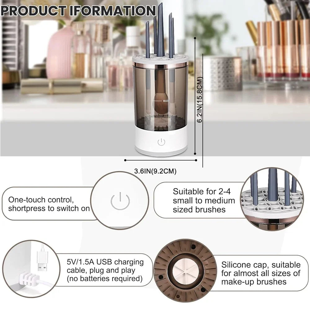 3 In 1 Electric Makeup Brush Cleaner Automatic Spinner Makeup Brush Holder Stand Women Lazy Cleaning Brush Washer Quick Dry Tool