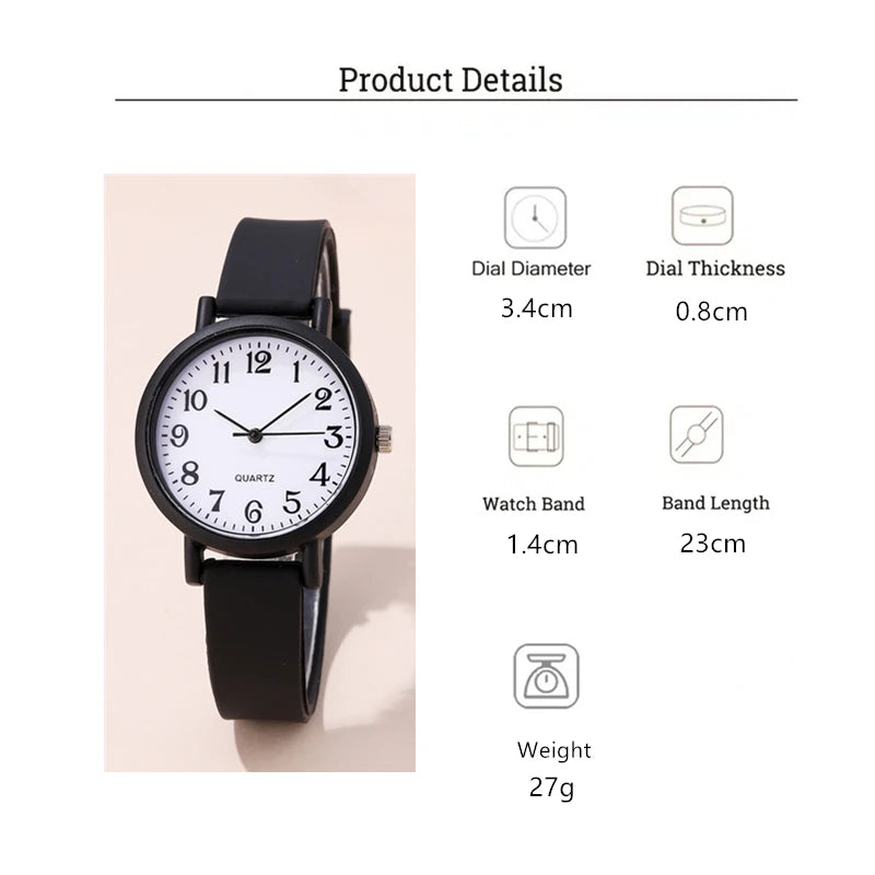 Minimalist style children's wristwatch casual simple black and white silicone student watch Clock
