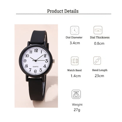 Minimalist style children's wristwatch casual simple black and white silicone student watch Clock