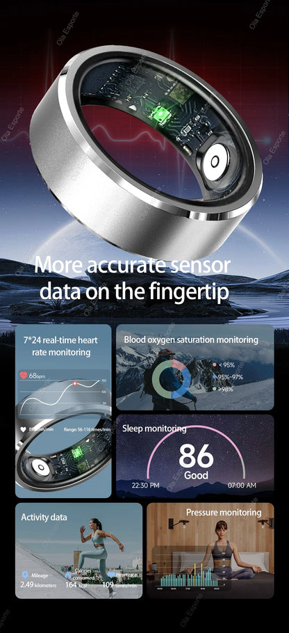 ew Smart Fitness Ring with Gesture Control,Heart rate,Blood oxygen,Blood pressureSleep,Steps,Distance,Calories For Android IOS